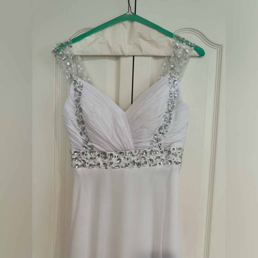 White Long dress with Rhinestones